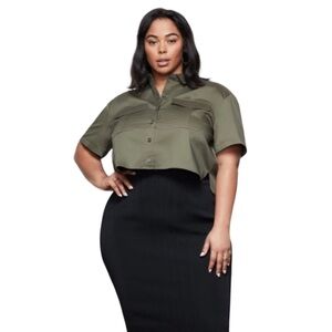 Good American | The Crop Shirt Sage Green New With Tags NWT